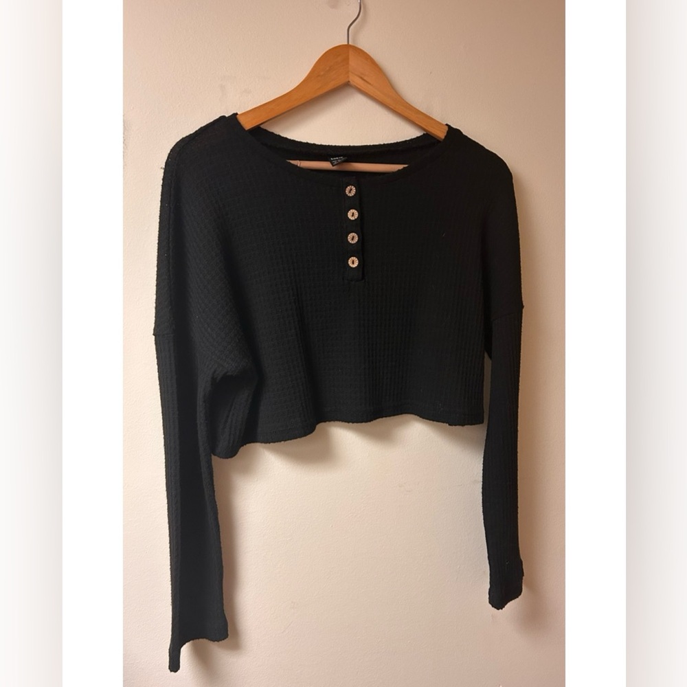 Waffle Knit Long Sleeve Crop Top